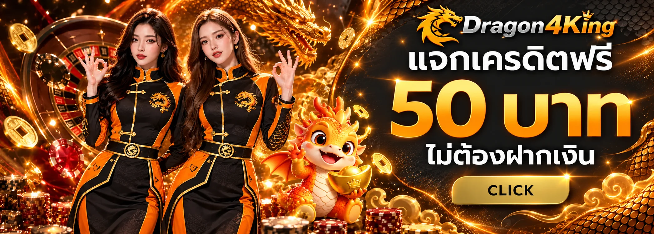 แบนเนอร์ Dragon4King สล็อตเครดิตฟรีโทนส้มดำ